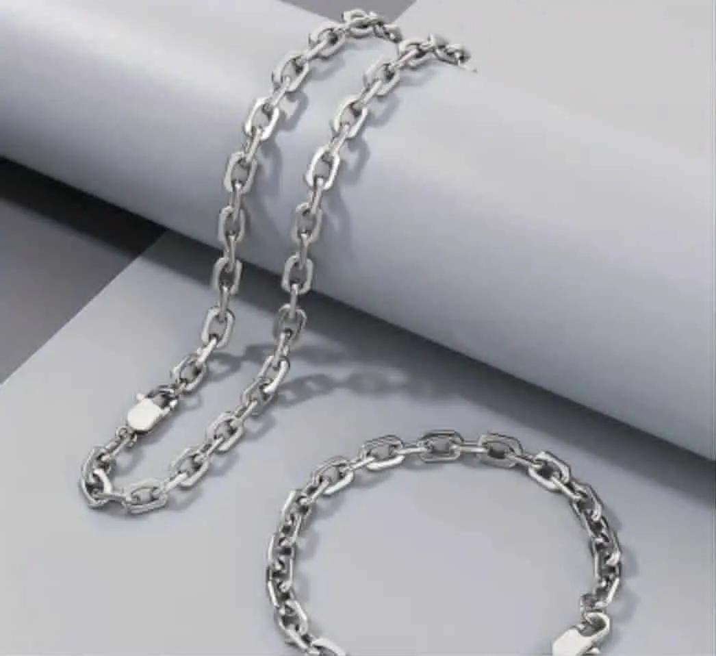 Sharks Bay,Men's Jewelry:Σετ Ανδρική Αλυσίδα Λαιμού& Βραχιόλι από Ανοξείδωτο ατσάλι  316L δεν μαυρίζει.