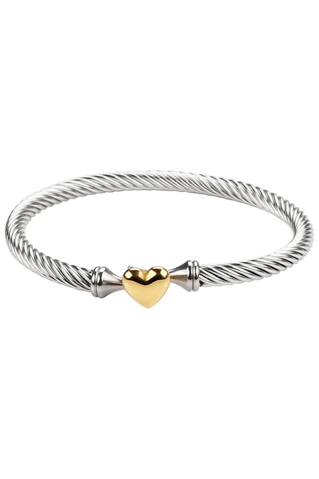 Γυναικείο Άκαμπτο Βραχιόλι Μανσέτα (Bangle) με Στριφτό Design & Δίχρωμη Καρδιά - Meet Me at the Sunset
