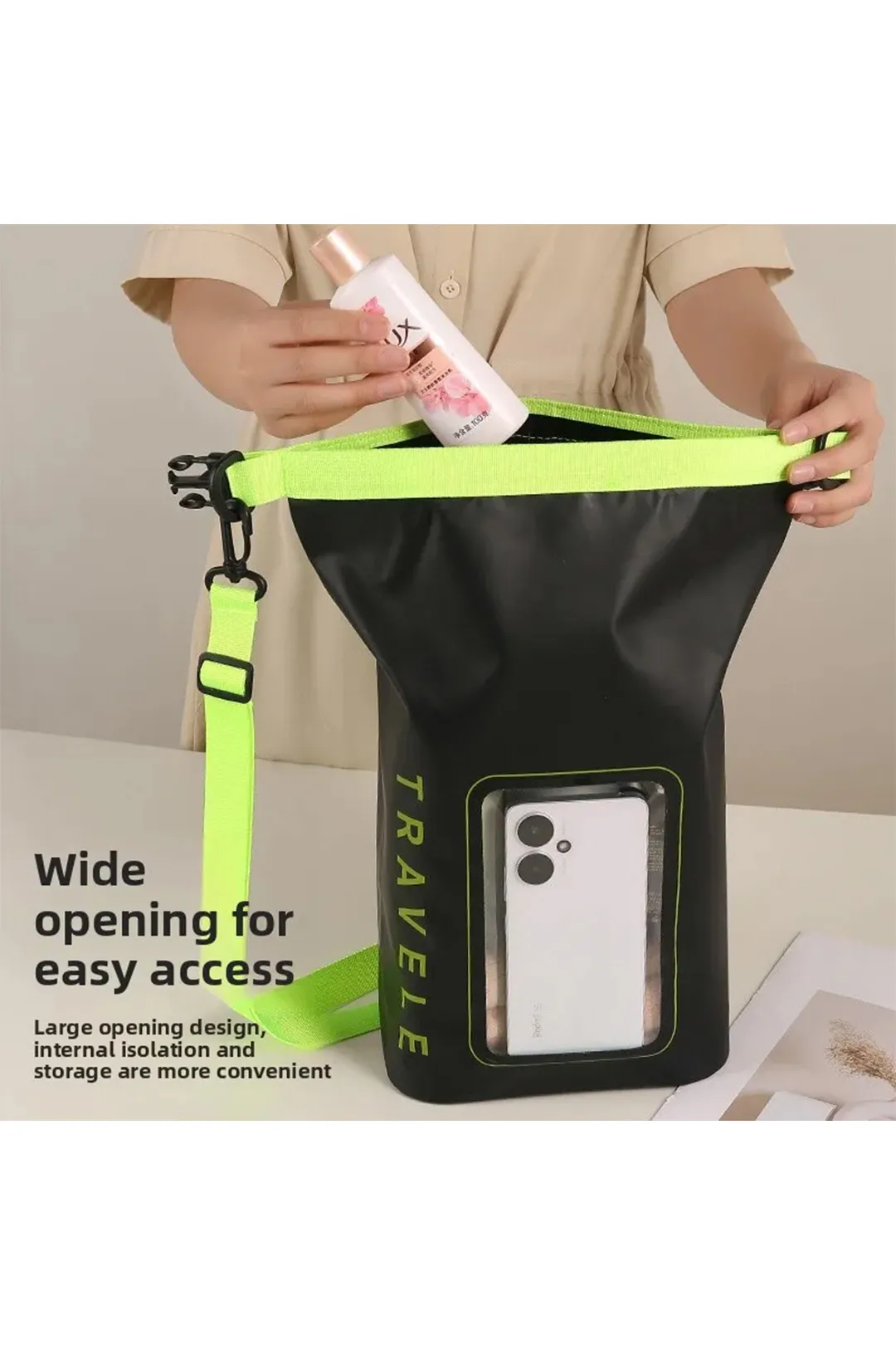 Αδιάβροχη Τσάντα / Dry Bag Υδατοστεγής με Παράθυρο για Κινητό & Ιμάντα (Μαύρο/Λαχανί) - Sharks Bay