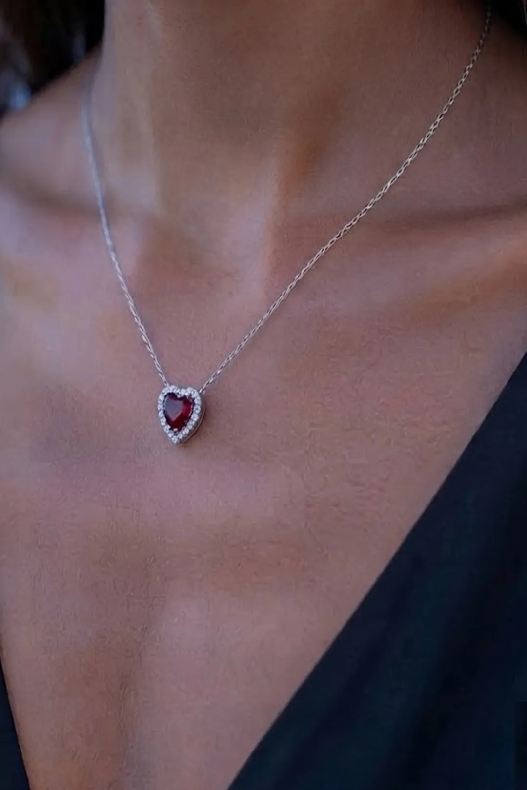 Meet Me at the Sunset – Heart Crystal Necklace (1cm) | Ασημένια Επικάλυψη (Silver Plated)