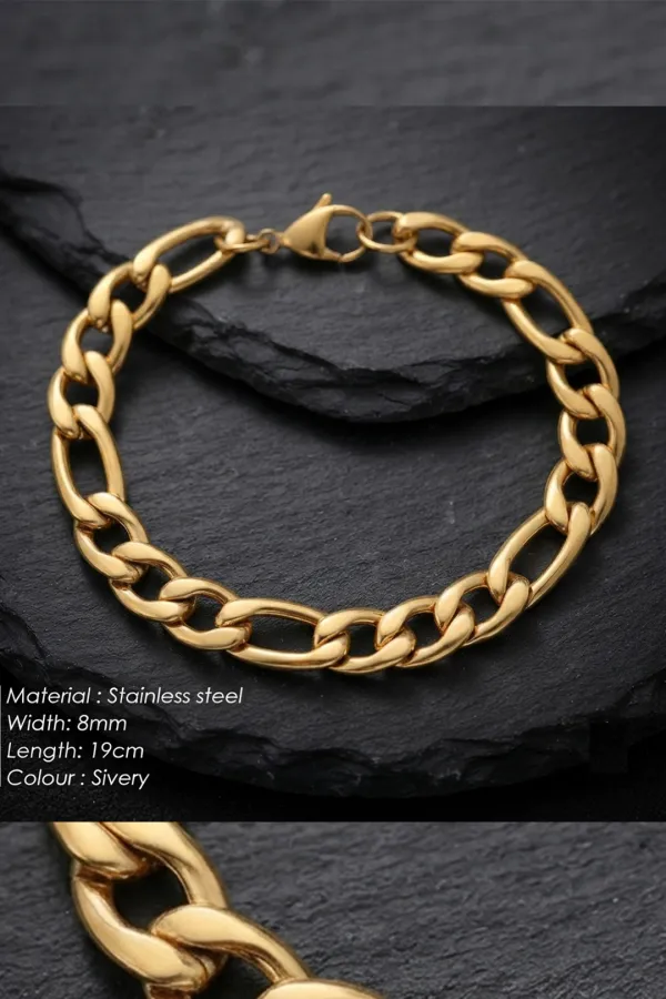 Sharks Bay Clothing – Gold Figaro Bracelet (8mm) | Ανδρικό Βραχιόλι από Ανοξείδωτο Ατσάλι 21cm