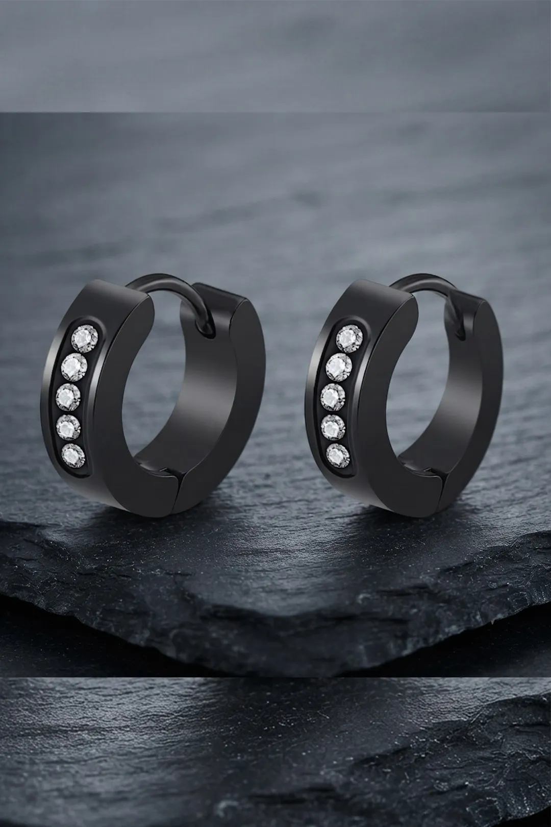 Sharks Bay Clothing – Black Hoop Crystal Earrings (1.2cm) | Ανδρικά Σκουλαρίκια από Ανοξείδωτο Ατσάλι