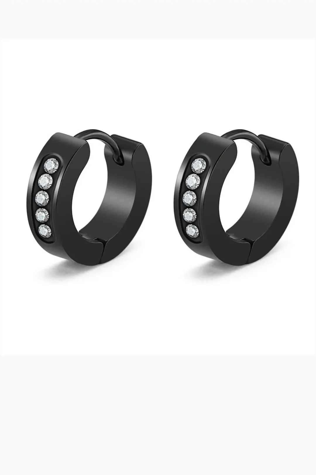 Sharks Bay Clothing – Black Hoop Crystal Earrings (1.2cm) | Ανδρικά Σκουλαρίκια από Ανοξείδωτο Ατσάλι