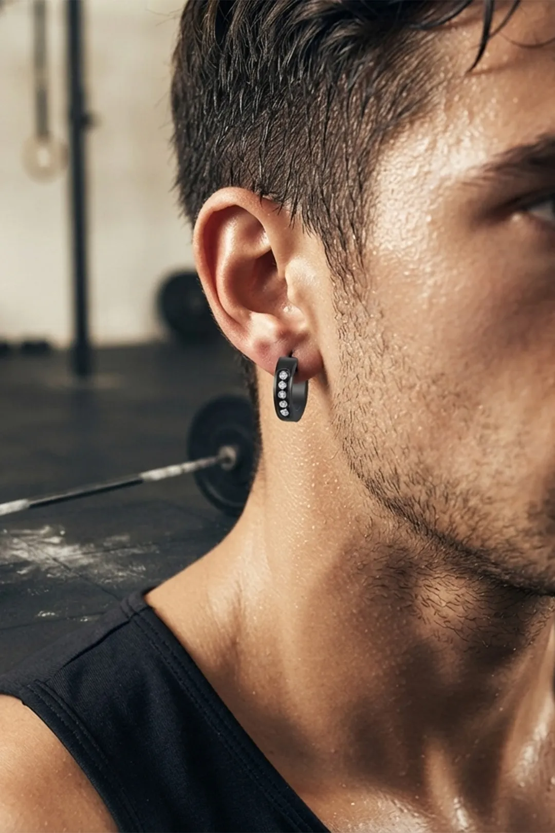 Sharks Bay Clothing – Black Hoop Crystal Earrings (1.2cm) | Ανδρικά Σκουλαρίκια από Ανοξείδωτο Ατσάλι