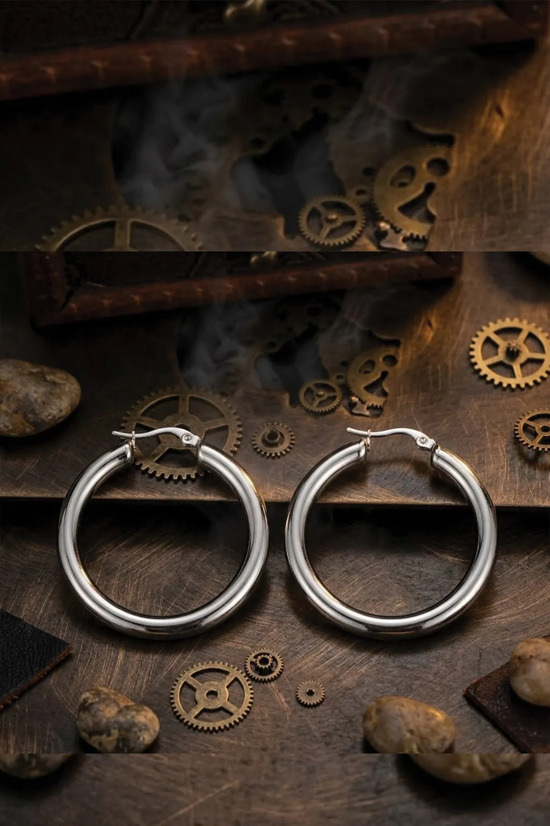 Ασημένιοι Κρίκοι Bold 4cm - Meet Me At The Sunset Silver Chunky Hoops 4cm - Golden Hour Collection