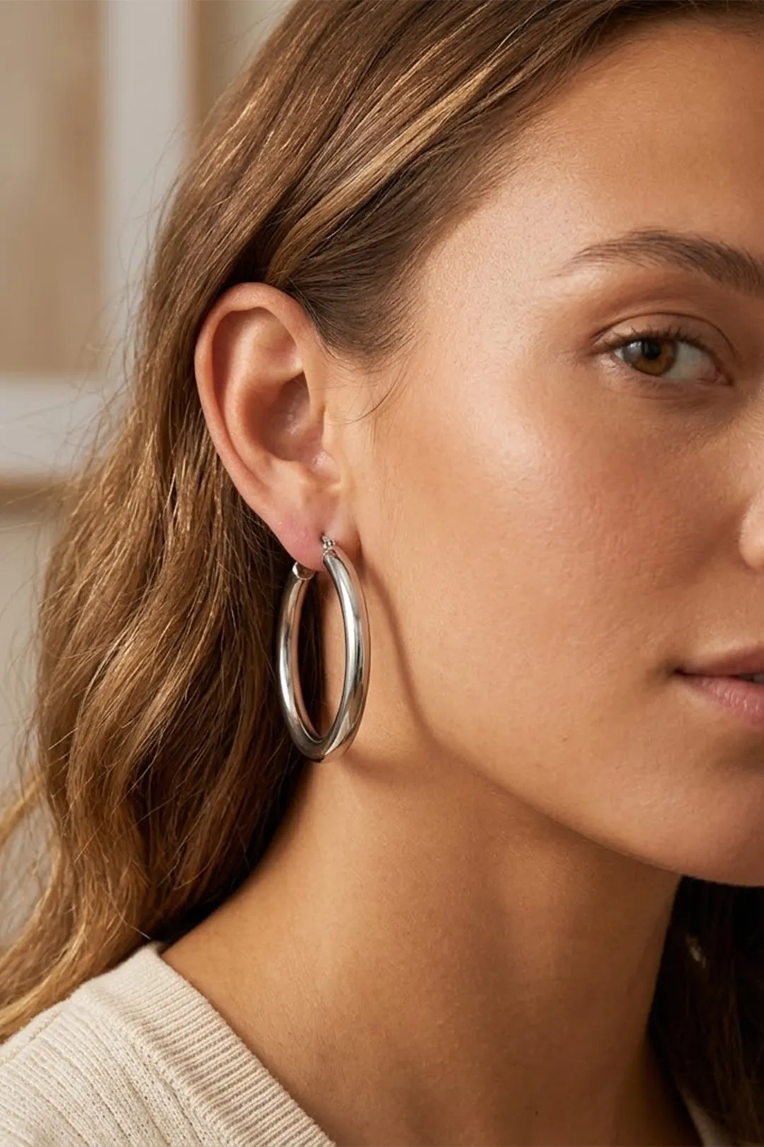 Minimal Chunky Hoops 5cm - Ασημένιοι Κρίκοι από Ανοξείδωτο Ατσάλι,Meet me at the sunset.