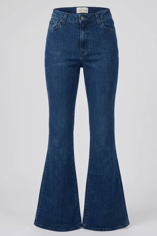 Meet Me At The Sunset Γυναικείο Τζιν Παντελόνι Καμπάνα Elastic Flared Denim (by Sharks Bay) - Σκούρο Μπλε