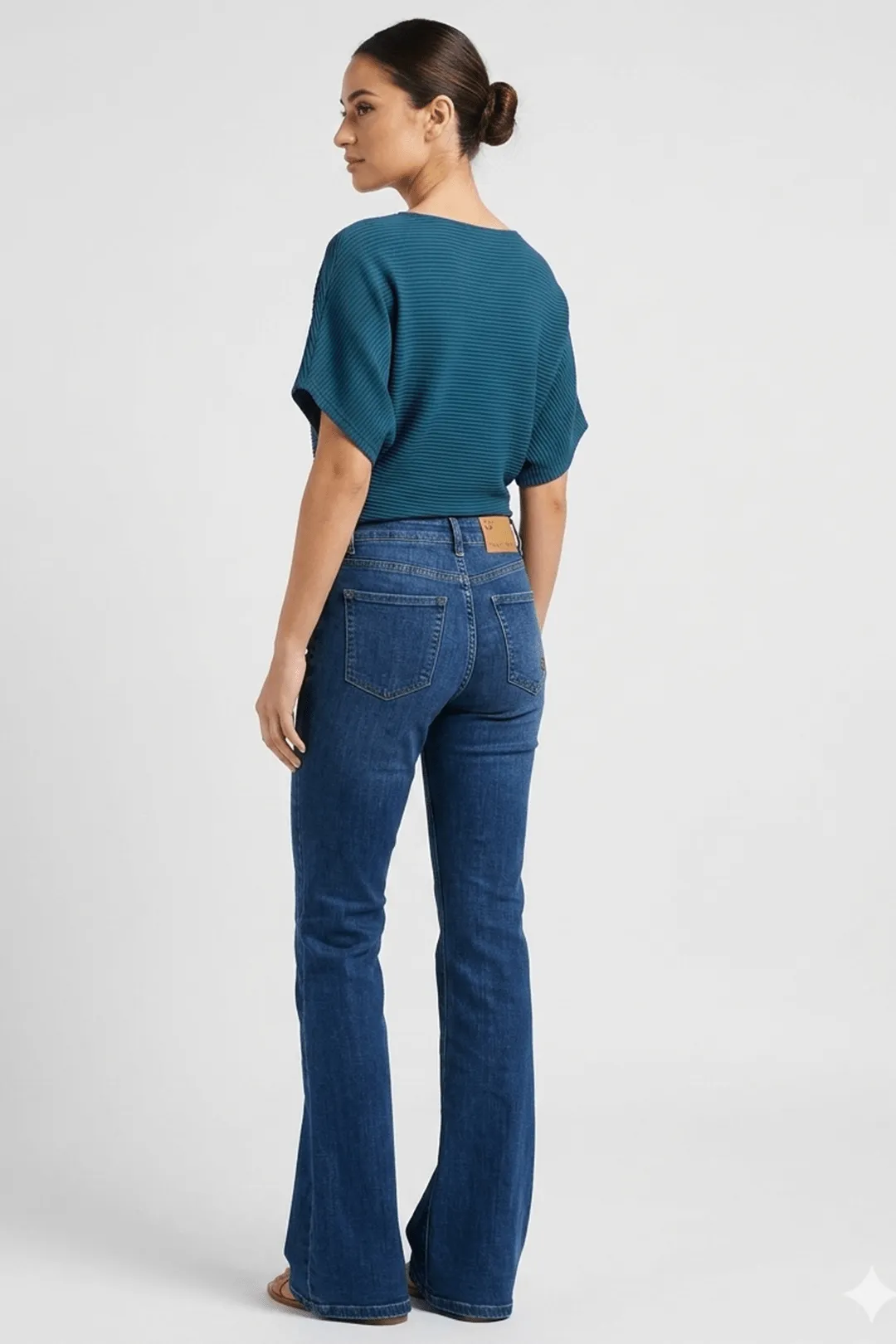 Meet Me At The Sunset Γυναικείο Τζιν Παντελόνι Καμπάνα Elastic Flared Denim (by Sharks Bay) - Σκούρο Μπλε