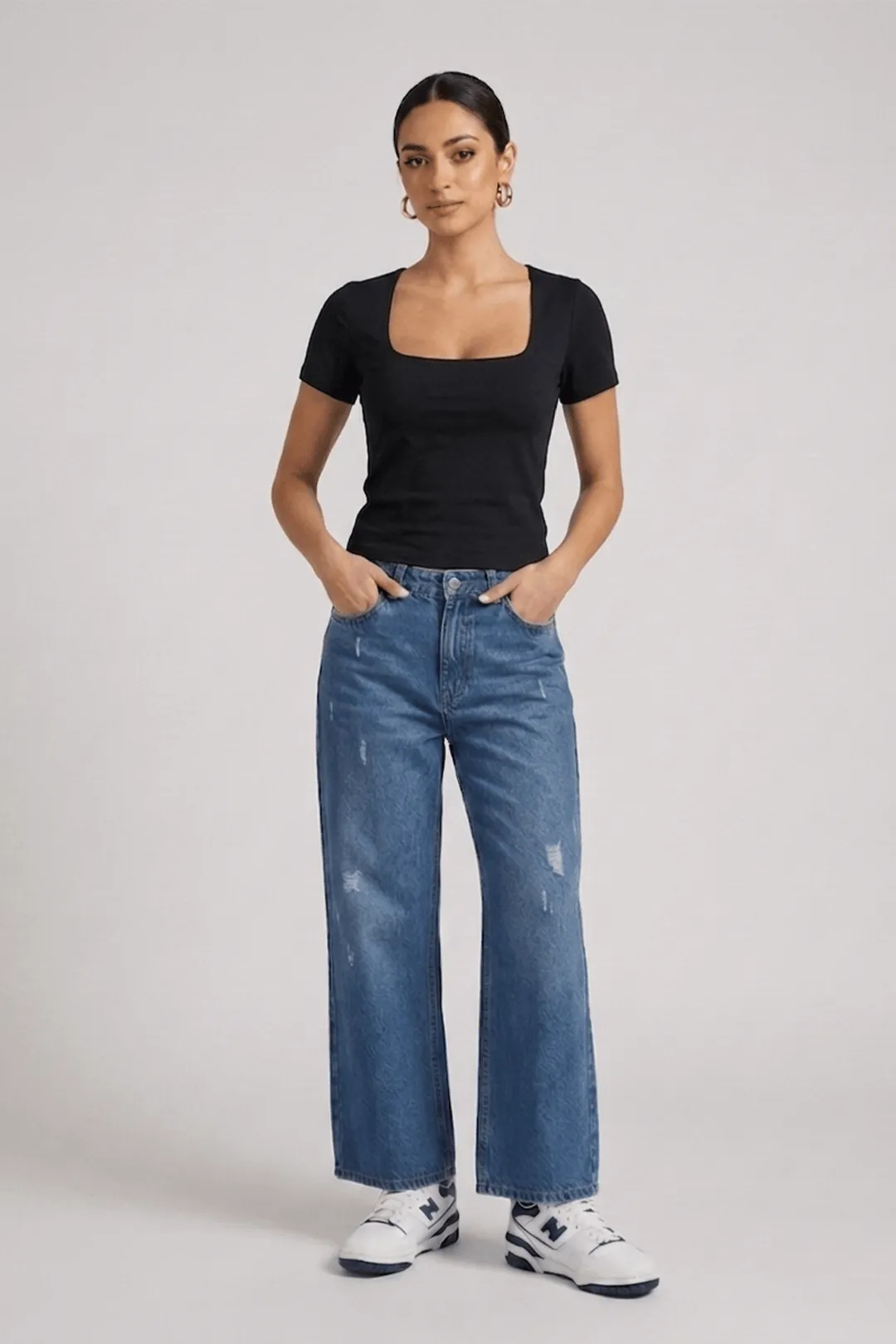 Meet Me At The Sunset Γυναικείο Τζιν Παντελόνι Φαρδύ Wide Leg / Baggy με Κανονικό Καβάλο & Φθορές (by Sharks Bay) - Vintage Blue Stonewash