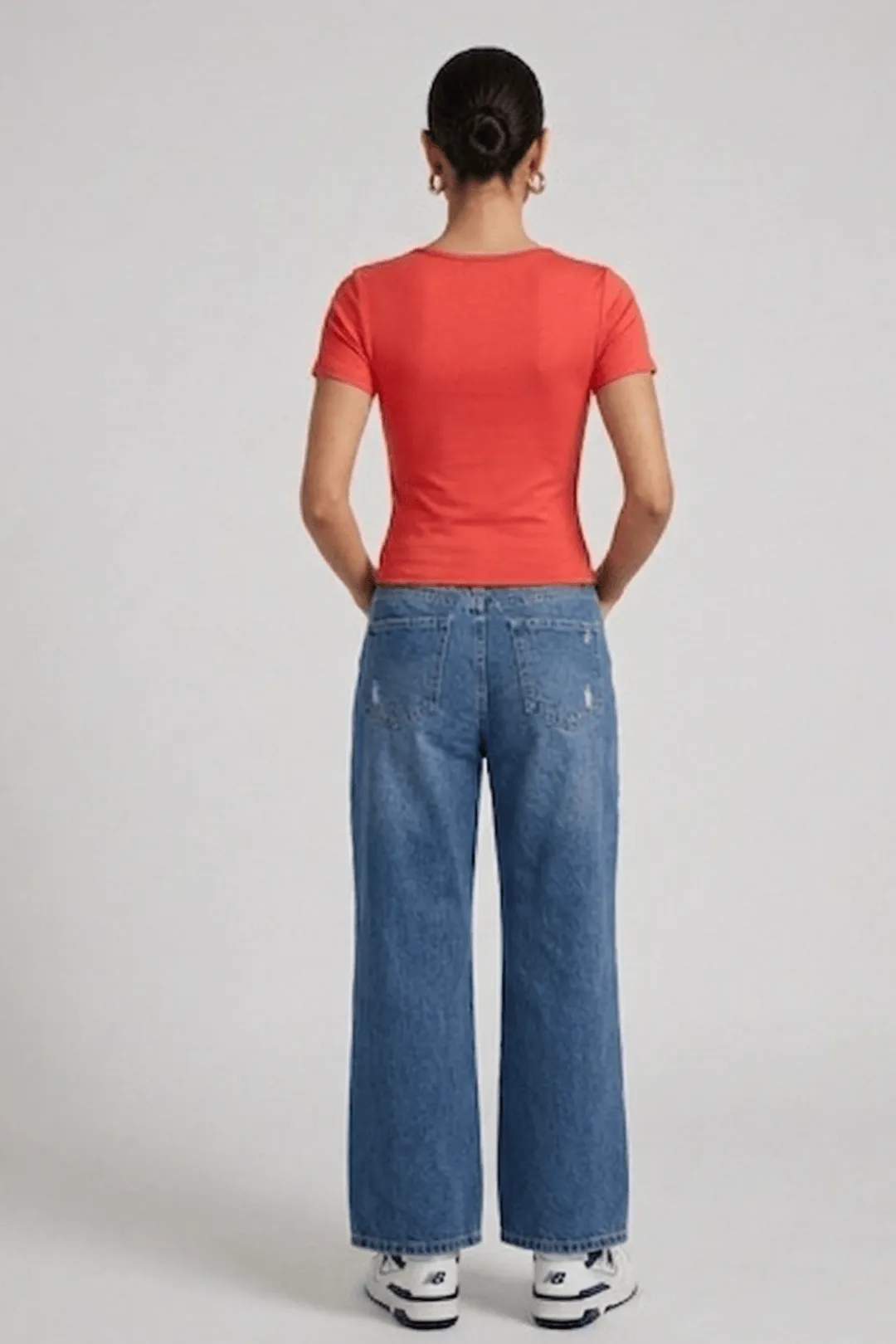 Meet Me At The Sunset Γυναικείο Τζιν Παντελόνι Φαρδύ Wide Leg / Baggy με Κανονικό Καβάλο & Φθορές (by Sharks Bay) - Vintage Blue Stonewash