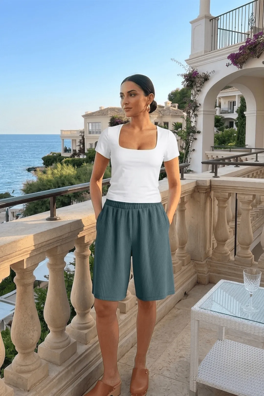 Γυναικεία Ριπ Βαμβακερή Βερμούδα Sharks Bay - Σορτς πάνω από το Γόνατο με Λάστιχο (Πετρόλ)
