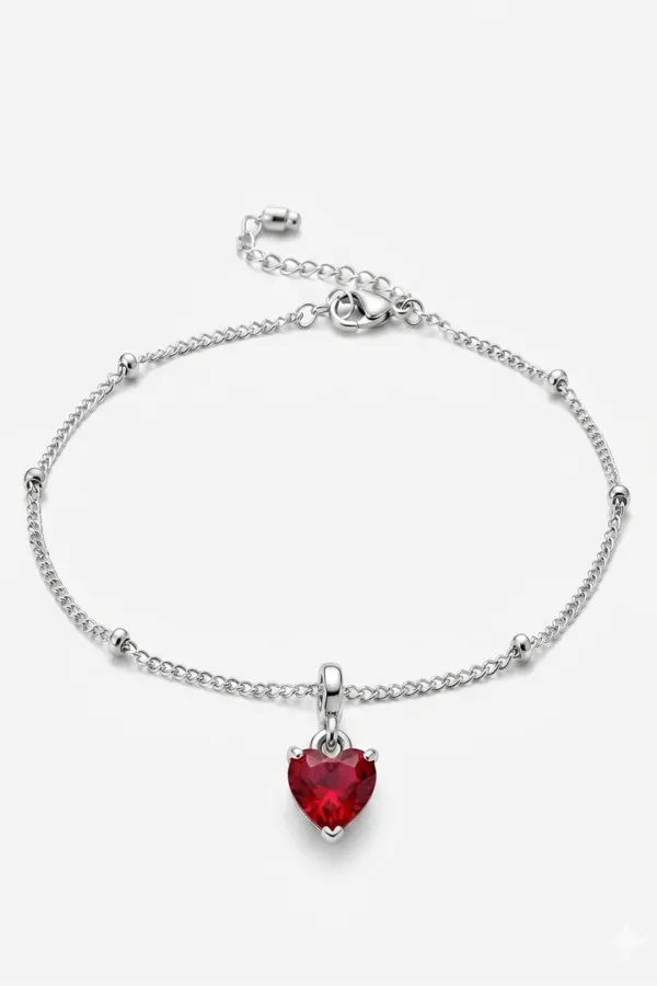 Ανθεκτικό Ατσάλινο Βραχιόλι Ποδιού Ruby Heart" – με Επίσημο Charm Καρδιάς ,Sharks Bay Clothing