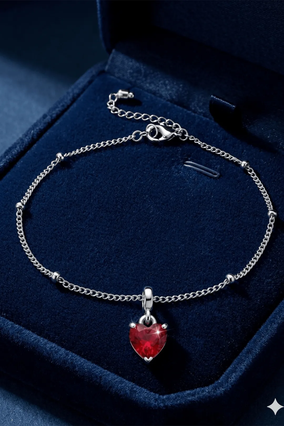 Ανθεκτικό Ατσάλινο Βραχιόλι Ποδιού Ruby Heart" – με Επίσημο Charm Καρδιάς ,Sharks Bay Clothing