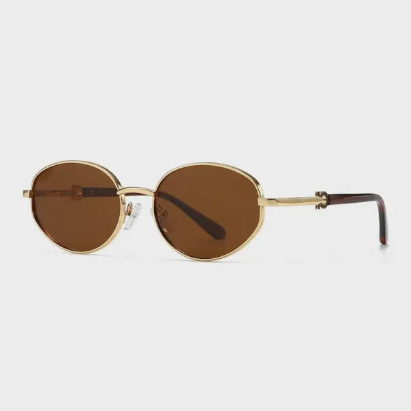 Sharks Bay Clothing Oval Retro Sunglasses με Μεταλλικό Χρυσό Σκελετό και Καφέ Φακούς.