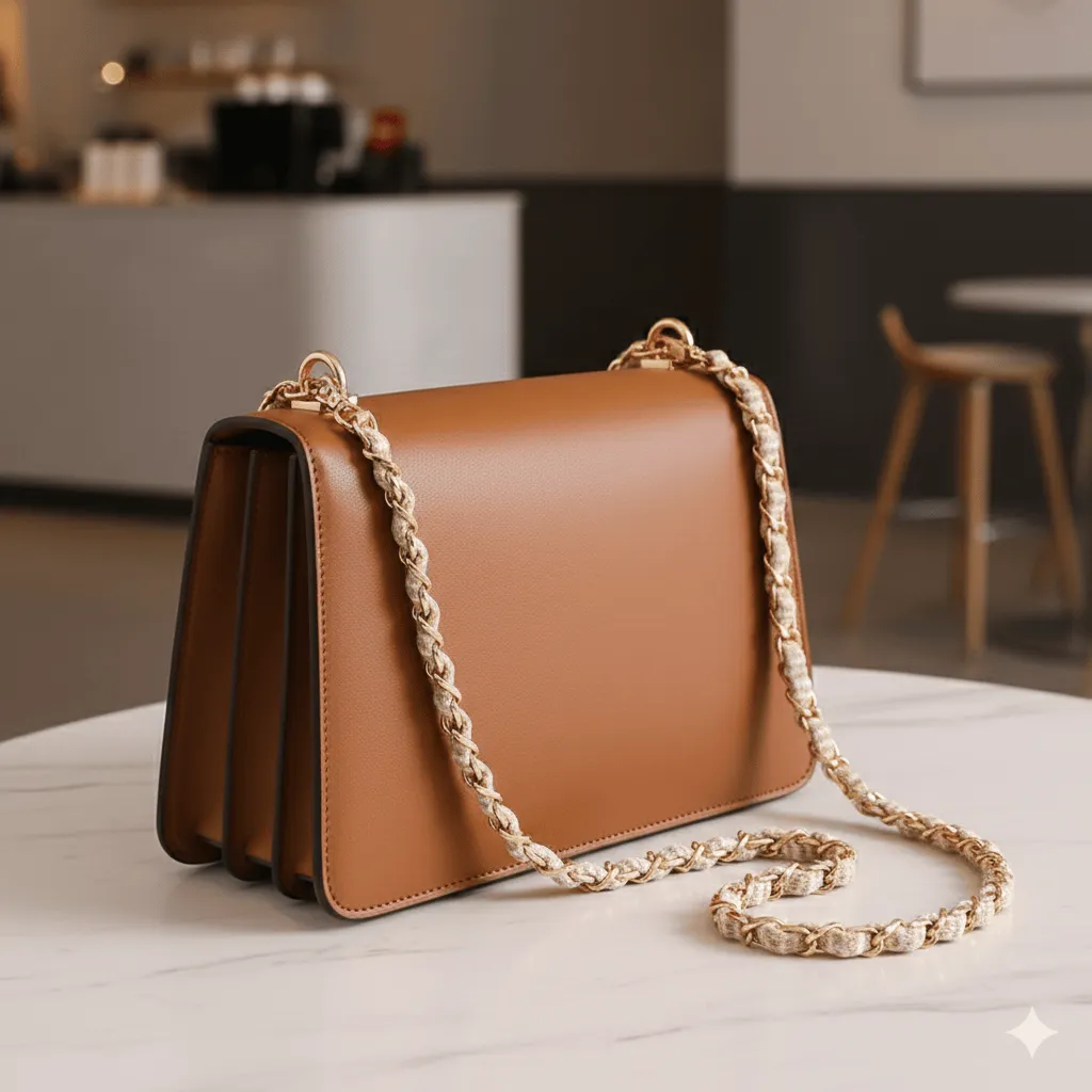 Meet me at the sunset Crossbody Αλυσίδα Κινητού – Χρυσό & Πλεκτό Beige/Siel