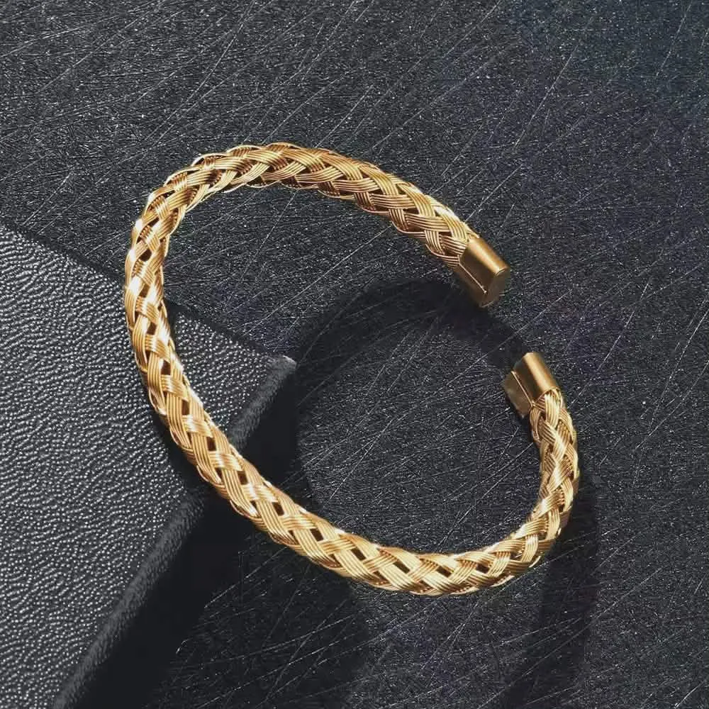Βραχιόλι Cuff με Πλεκτό Σχεδιασμό,Meet me at the sunset Χρυσό - Unisex & Minimals