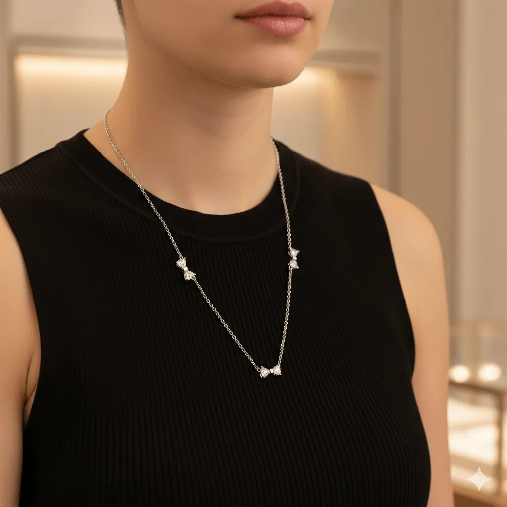 Meet me at the sunset,Γυναικείο Κολιέ με Φιόγκους & Ζιργκόν - Silver finish.