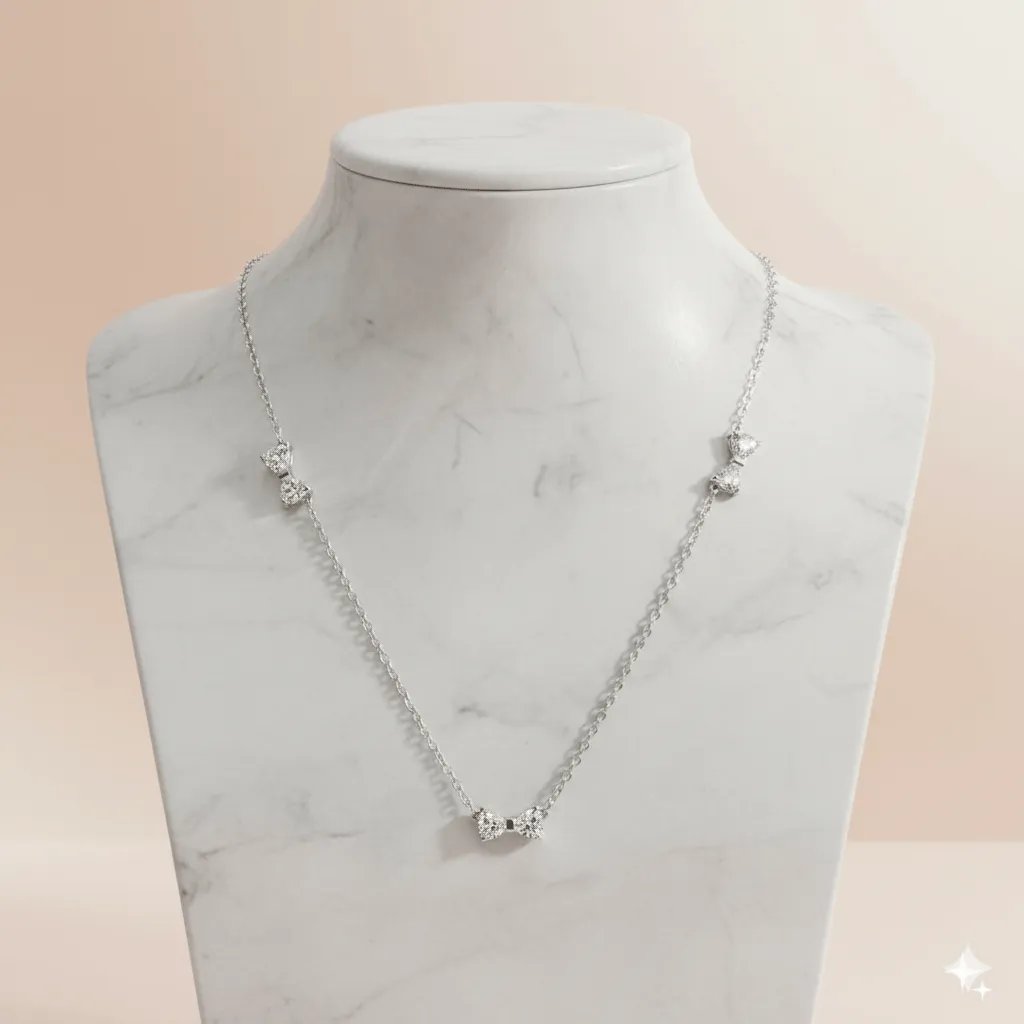 Meet me at the sunset,Γυναικείο Κολιέ με Φιόγκους & Ζιργκόν - Silver finish.