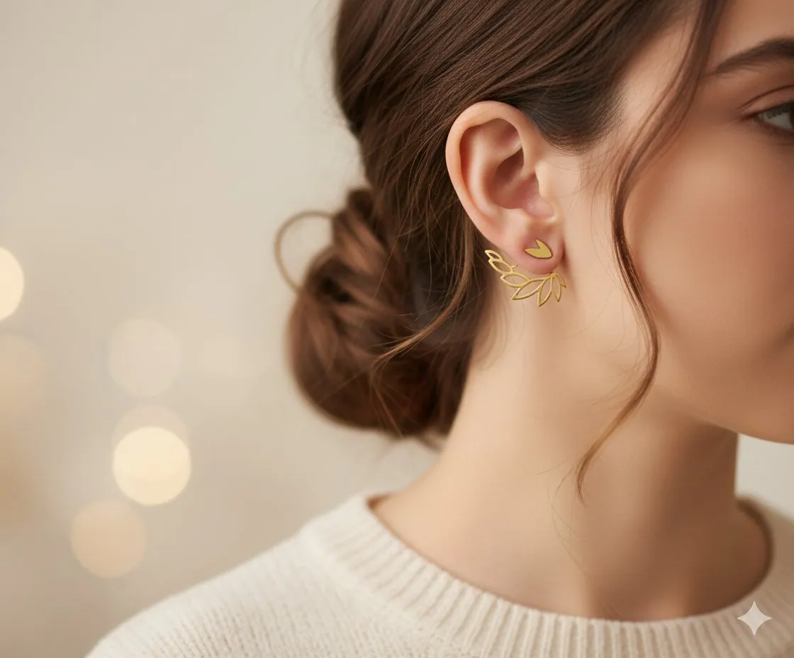 Meet at the sunset,Γυναικεία Σκουλαρίκια Leaf Ear Jackets – Από Ανοξείδωτο Ατσάλι 316L.