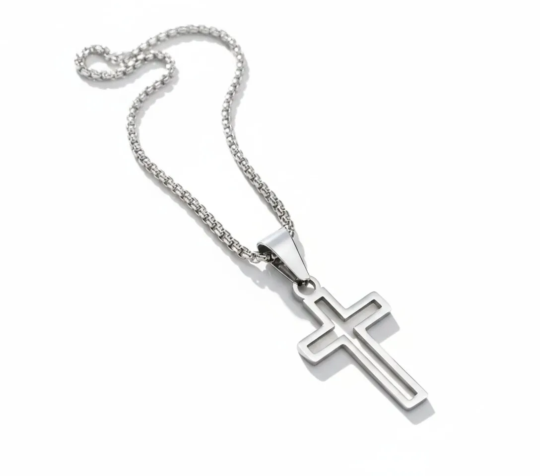Sharks Bay ,Ανδρικό Κολιέ "Outline Cross" – Από Ανοξείδωτο Ατσάλι 316L.