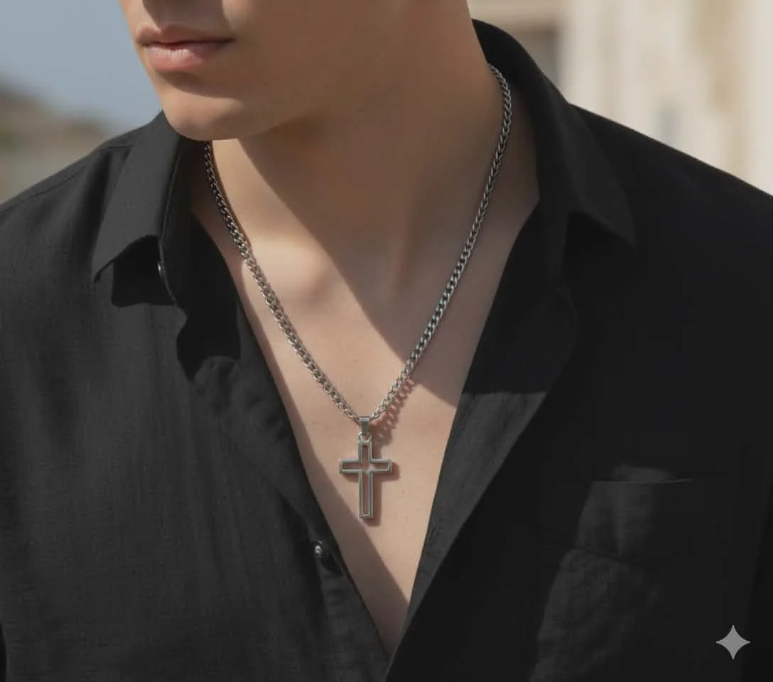 Sharks Bay ,Ανδρικό Κολιέ "Outline Cross" – Από Ανοξείδωτο Ατσάλι 316L.