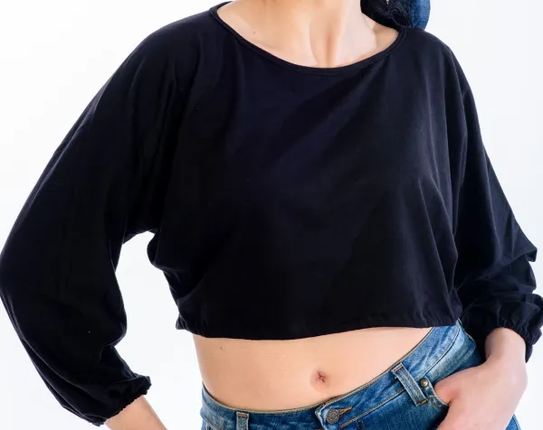 Sharks Bay Clothing Γυναικείο Μακρυμάνικο Crop Top - Μαύρο.
