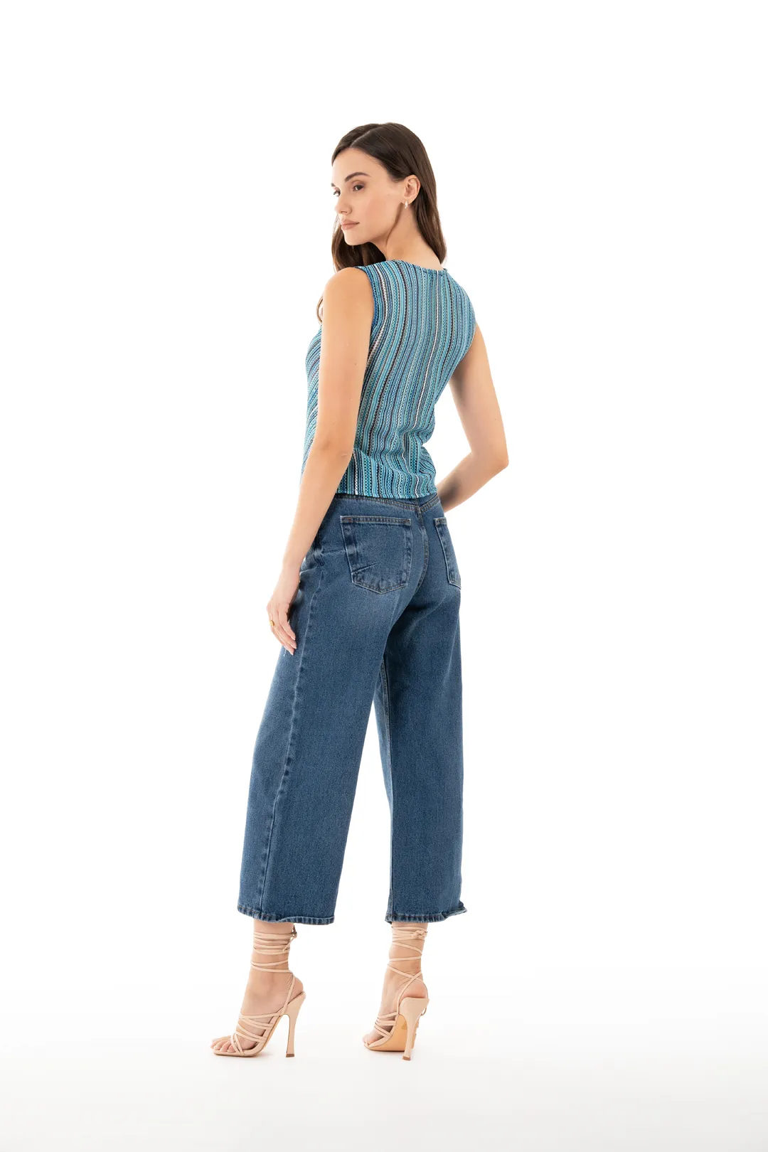 Sharks Bay Clothing Κοριτσίστικο Παντελόνι Τζιν Wide Leg - Μπλε Σκούρο.