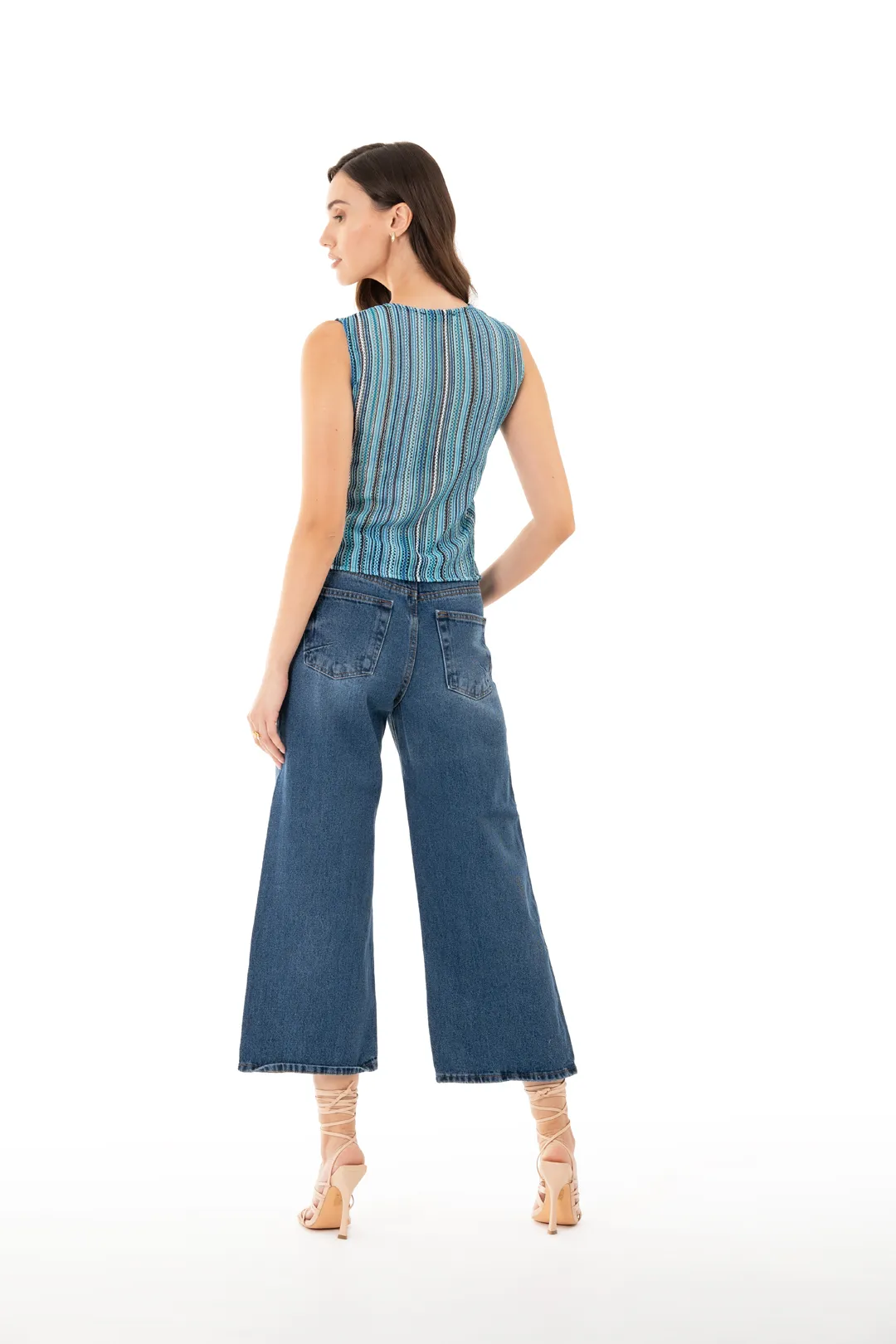 Sharks Bay Clothing Κοριτσίστικο Παντελόνι Τζιν Wide Leg - Μπλε Σκούρο.