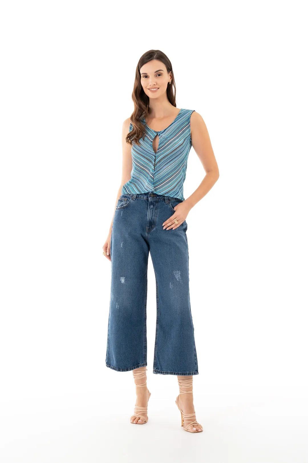 Sharks Bay Clothing Κοριτσίστικο Παντελόνι Τζιν Wide Leg - Μπλε Σκούρο.