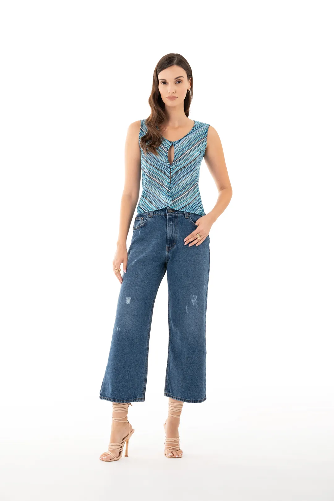 Sharks Bay Clothing Κοριτσίστικο Παντελόνι Τζιν Wide Leg - Μπλε Σκούρο.
