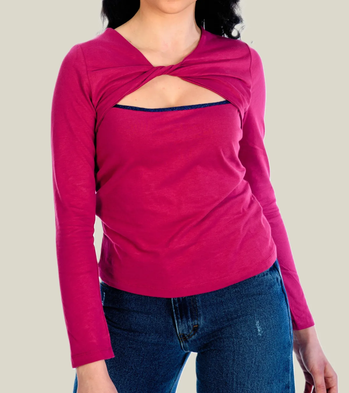 Sharks bay clothing,γυναικεία μπλούζα με στρίψιμο στην λαιμόκοψη, berry pink