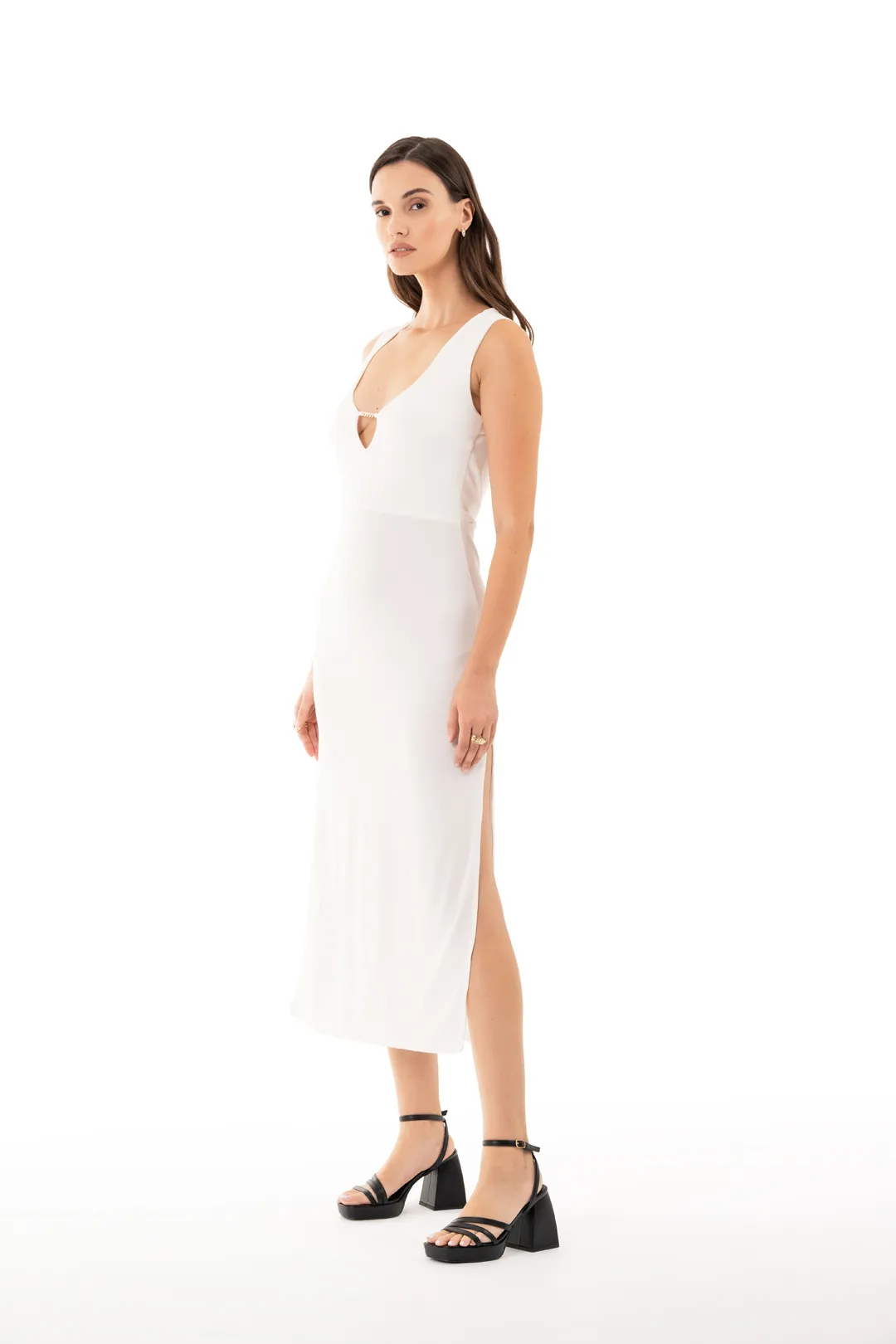 Φόρεμα off white super jersey, με ανοίγματα στο πλάι