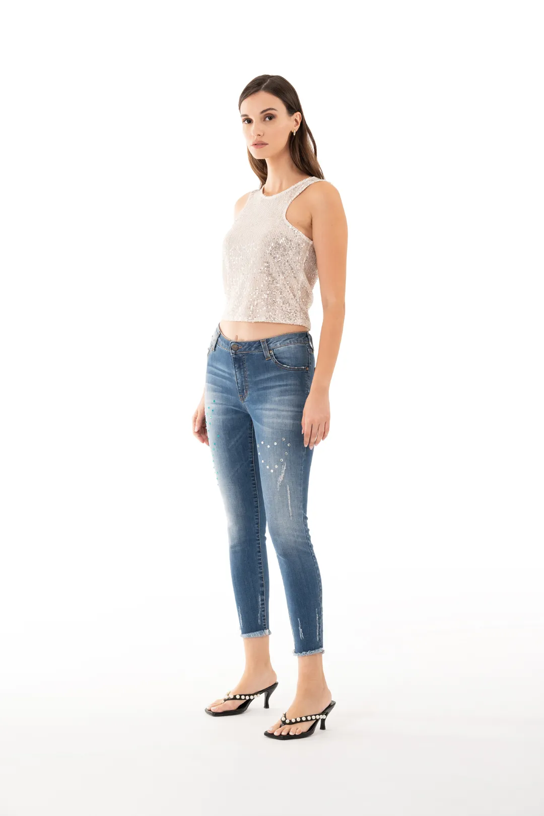 Sharks Bay Clothing ,Μπλούζα Αμάνικη με Ασημί Παγιέτα & Λεπτομέρειες Strass.