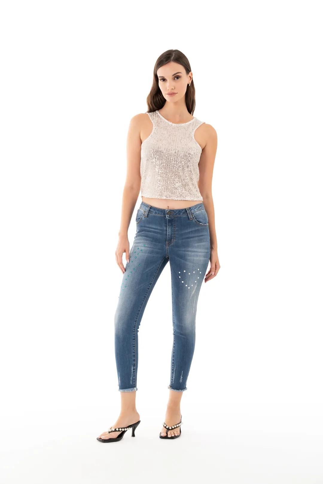 Sharks Bay Clothing ,Μπλούζα Αμάνικη με Ασημί Παγιέτα & Λεπτομέρειες Strass.