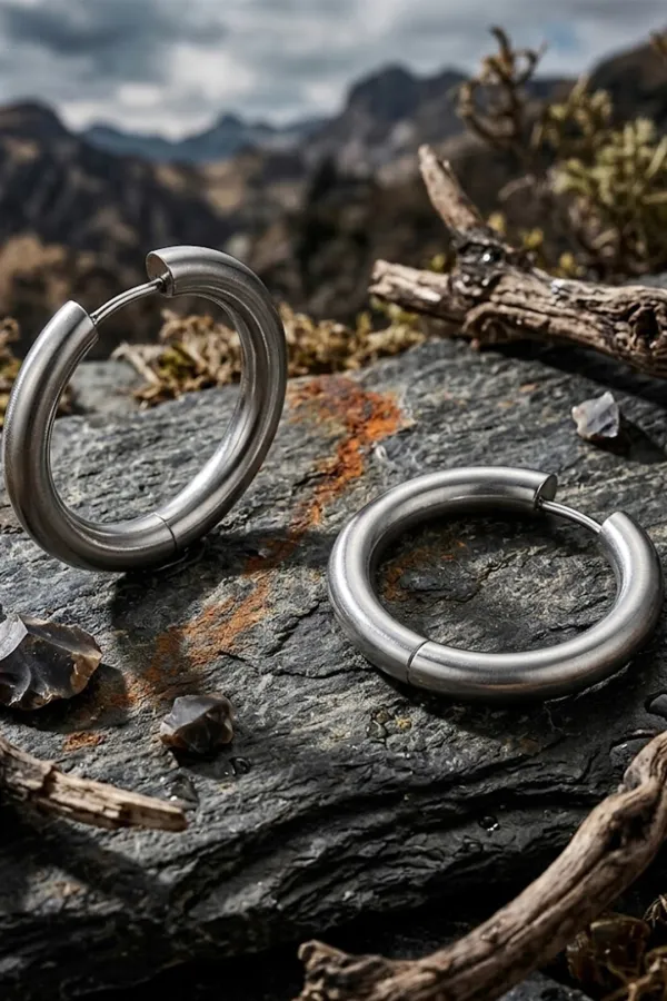 Unisex Σκουλαρίκια Κρίκοι Thick Hoop 26mm από Χειρουργικό Ατσάλι –Sharks Bay