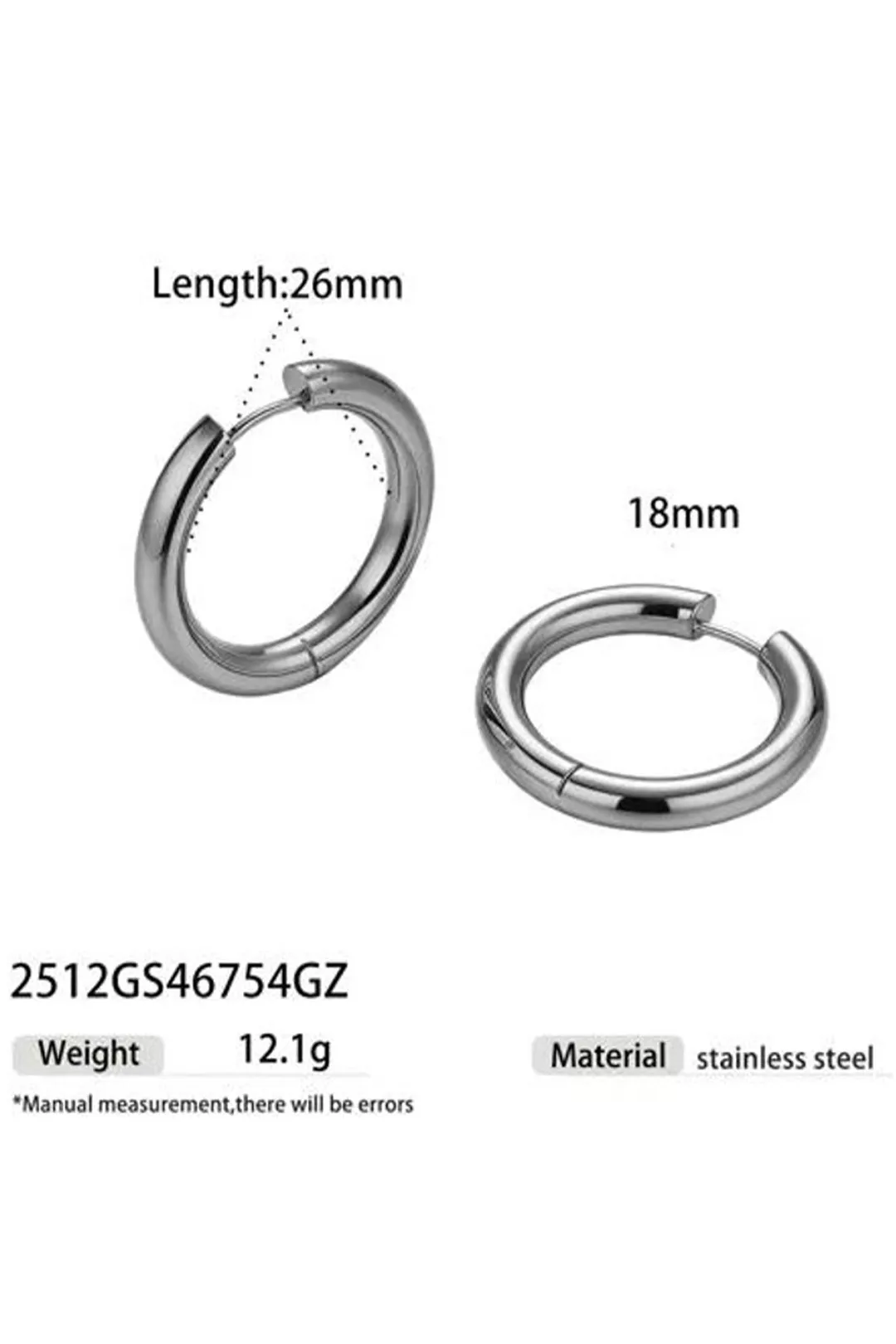 Unisex Σκουλαρίκια Κρίκοι Thick Hoop 26mm από Χειρουργικό Ατσάλι –Sharks Bay