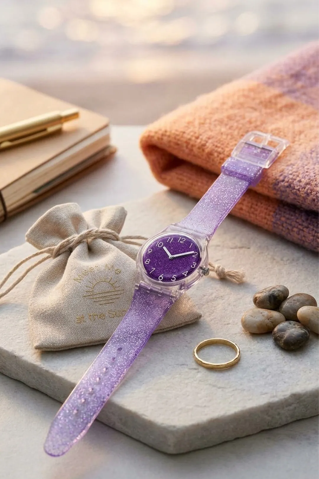 Meet Me at the Sunset –Γυναικείο Ρολόι Purple Glitter Sparkle