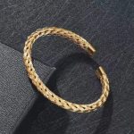 Βραχιόλι Cuff με Πλεκτό Σχεδιασμό,Sharks Bay Clothing Χρυσό - Unisex & Minimals - Image 2