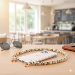 Sharks Bay Clothing Crossbody Αλυσίδα Κινητού – Χρυσό & Πλεκτό Beige/Siel - Image 3