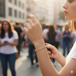 Βραχιόλι με Σειρά Κρυστάλλων ,Sharks Bay Clothing Χρυσό  & Διπλή Αλυσίδα - Elegant Shine. - Image 3