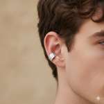 Sharks Bay Clothing Ασημί Ear Cuff με Ανάγλυφη Υφή από Ατσάλι (Σκουλαρίκι Κλιπ) 1τεμάχιο.