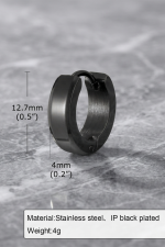 Sharks Bay Unisex Σκουλαρίκι Κρίκος Huggie 12.7mm από Ανοξείδωτο Ατσάλι 316L (1 Τεμάχιο) - Μαύρο - Image 2