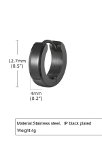 Sharks Bay Unisex Σκουλαρίκι Κρίκος Huggie 12.7mm από Ανοξείδωτο Ατσάλι 316L (1 Τεμάχιο) - Μαύρο