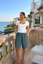 Γυναικεία Ριπ Βαμβακερή Βερμούδα Sharks Bay - Σορτς πάνω από το Γόνατο με Λάστιχο (Πετρόλ) - Image 2