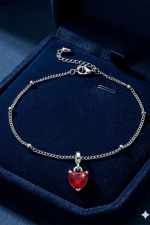 Ανθεκτικό Ατσάλινο Βραχιόλι Ποδιού Ruby Heart" – με Επίσημο Charm Καρδιάς ,Sharks Bay Clothing - Image 2