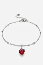 Ανθεκτικό Ατσάλινο Βραχιόλι Ποδιού Ruby Heart" – με Επίσημο Charm Καρδιάς ,Sharks Bay Clothing