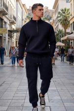 Ανδρικό Set Waffle (Ζακέτα 1/2 Zip & Cargo Παντελόνι) - Sharks Bay .