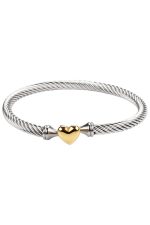 Γυναικείο Άκαμπτο Βραχιόλι Μανσέτα (Bangle) με Στριφτό Design & Δίχρωμη Καρδιά - Meet Me at the Sunset - Image 2