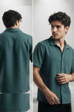 Ανδρικό Πλισέ Πουκάμισο Κοντομάνικο Sharks Bay Clothing (Σκούρο Πράσινο / Forest Green)