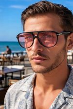 Ανδρικά Γυαλιά Ηλίου Aviator με Ροζ Φακούς & Μαύρο Σκελετό -Sharks Bay. - Image 3